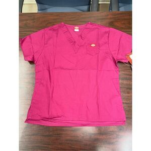 Dickies Mini V-Neck Scrub Top Wine Colored Size X-Small